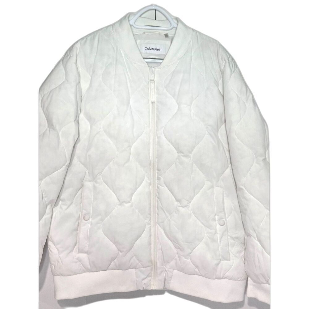 Calvin Klein Sorona Aura Quilted Bomber Jacket | Men's Size Large | Solid White